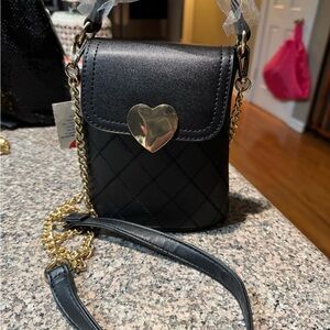 Black and Gold Quilted Mini Bag with Chain Strap
